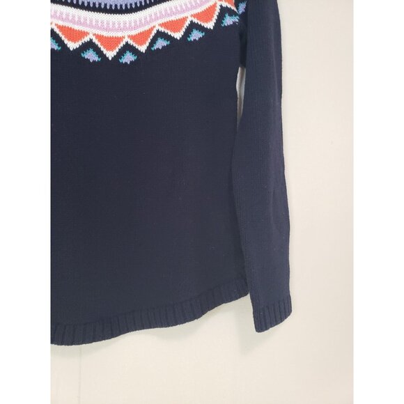 Talbots Womens Petites P Sweater Fair Isle Bold Colorful Navy Blue Pullover - Picture 3 of 6